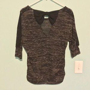 Black 3/4 Sleeved Top with Bow on Back